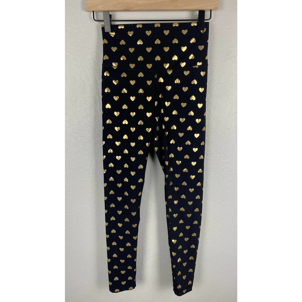 DYI High Waisted 7/8 Legging Size XS Black W/ Gold Hearts Made In USA